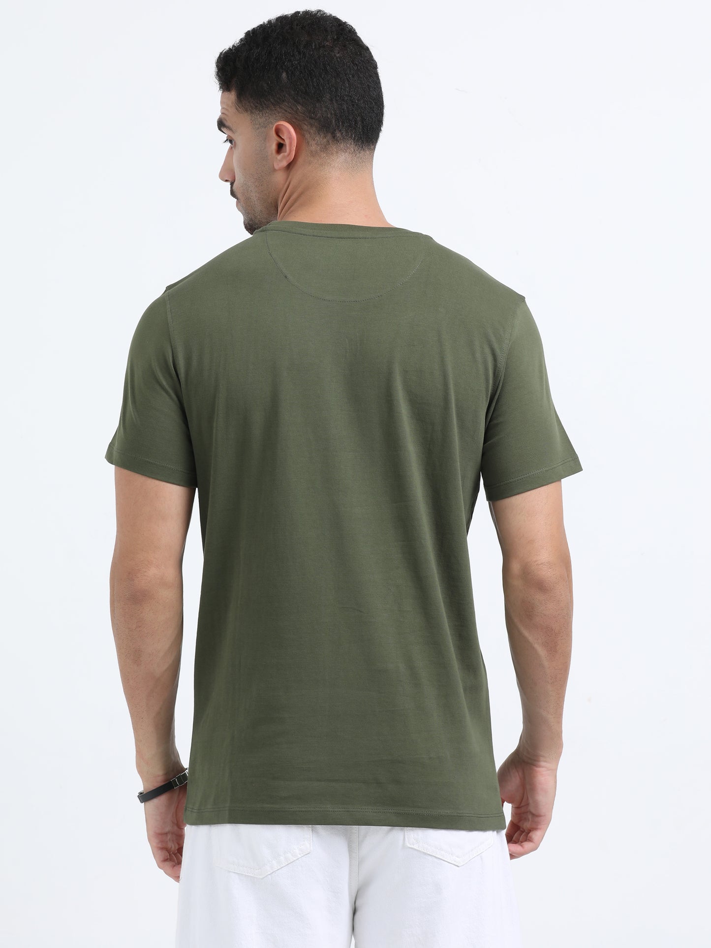 Olive Green solid short sleeve Regular T-shirt