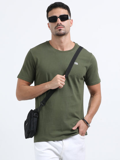 Olive Green solid short sleeve Regular T-shirt