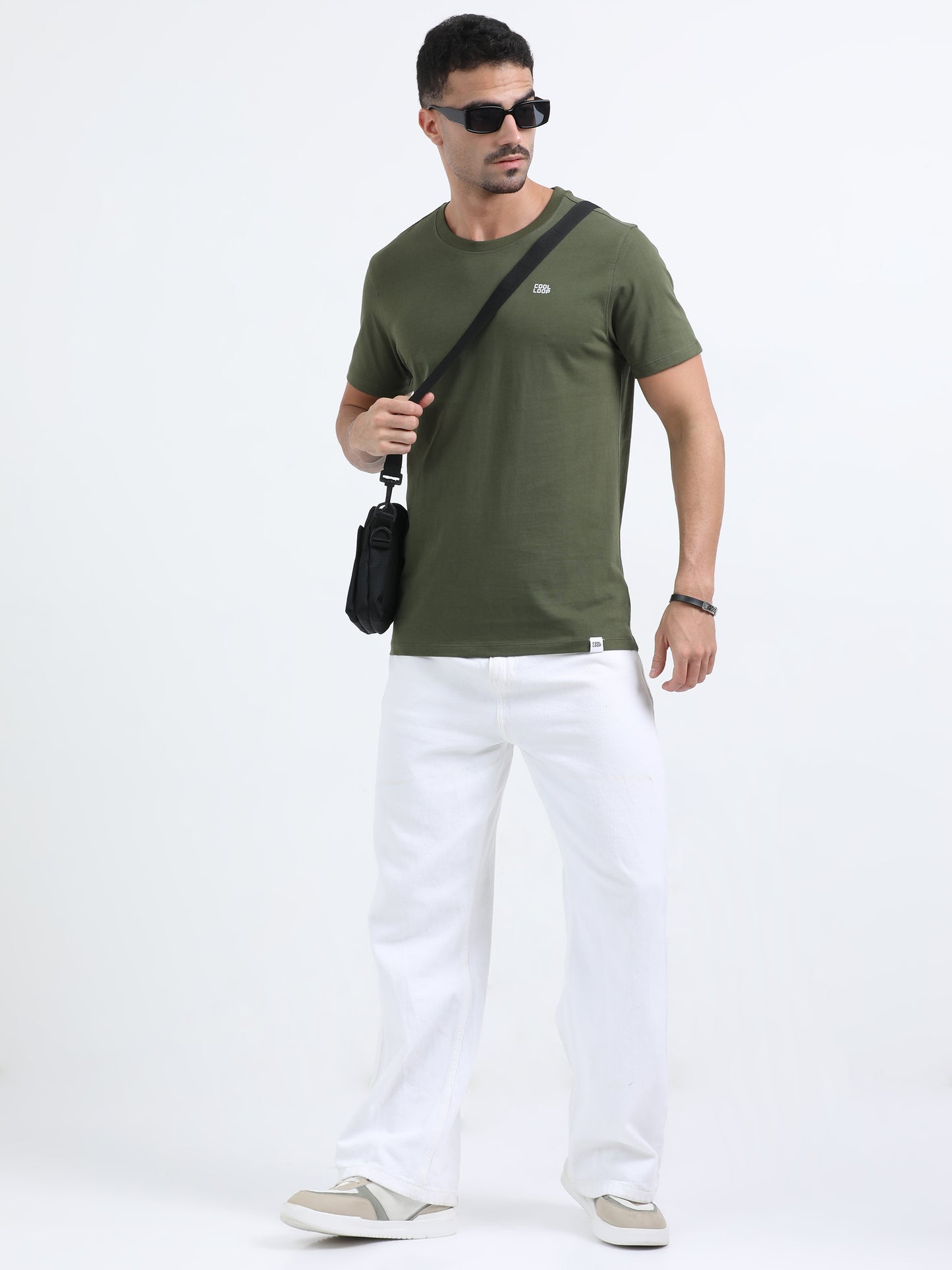 Olive Green solid short sleeve Regular T-shirt