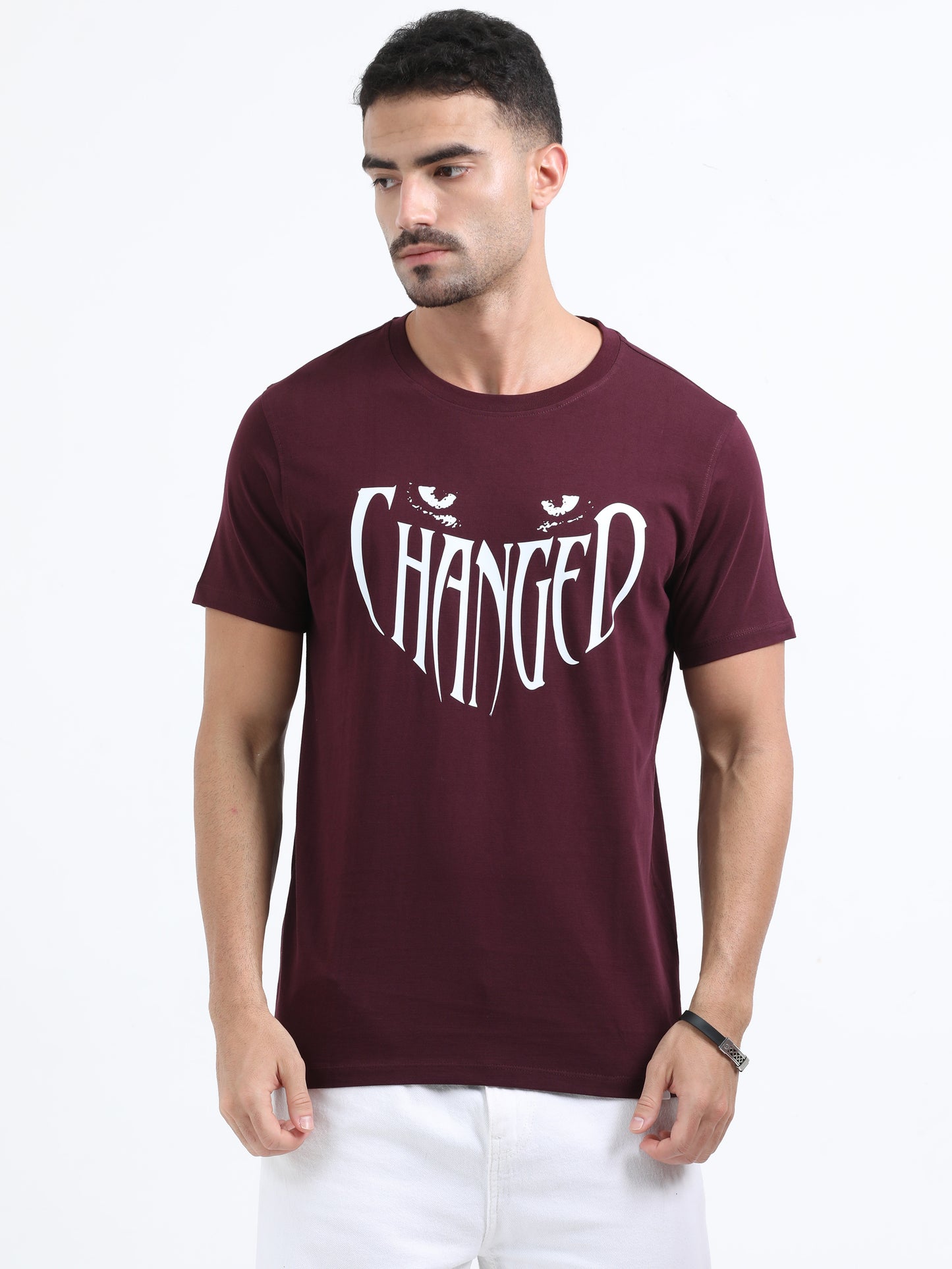 Maroon changed printed short sleeve Regular T-shirt