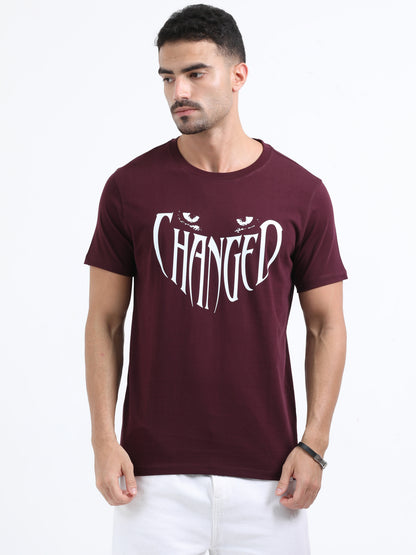 Maroon changed printed short sleeve Regular T-shirt
