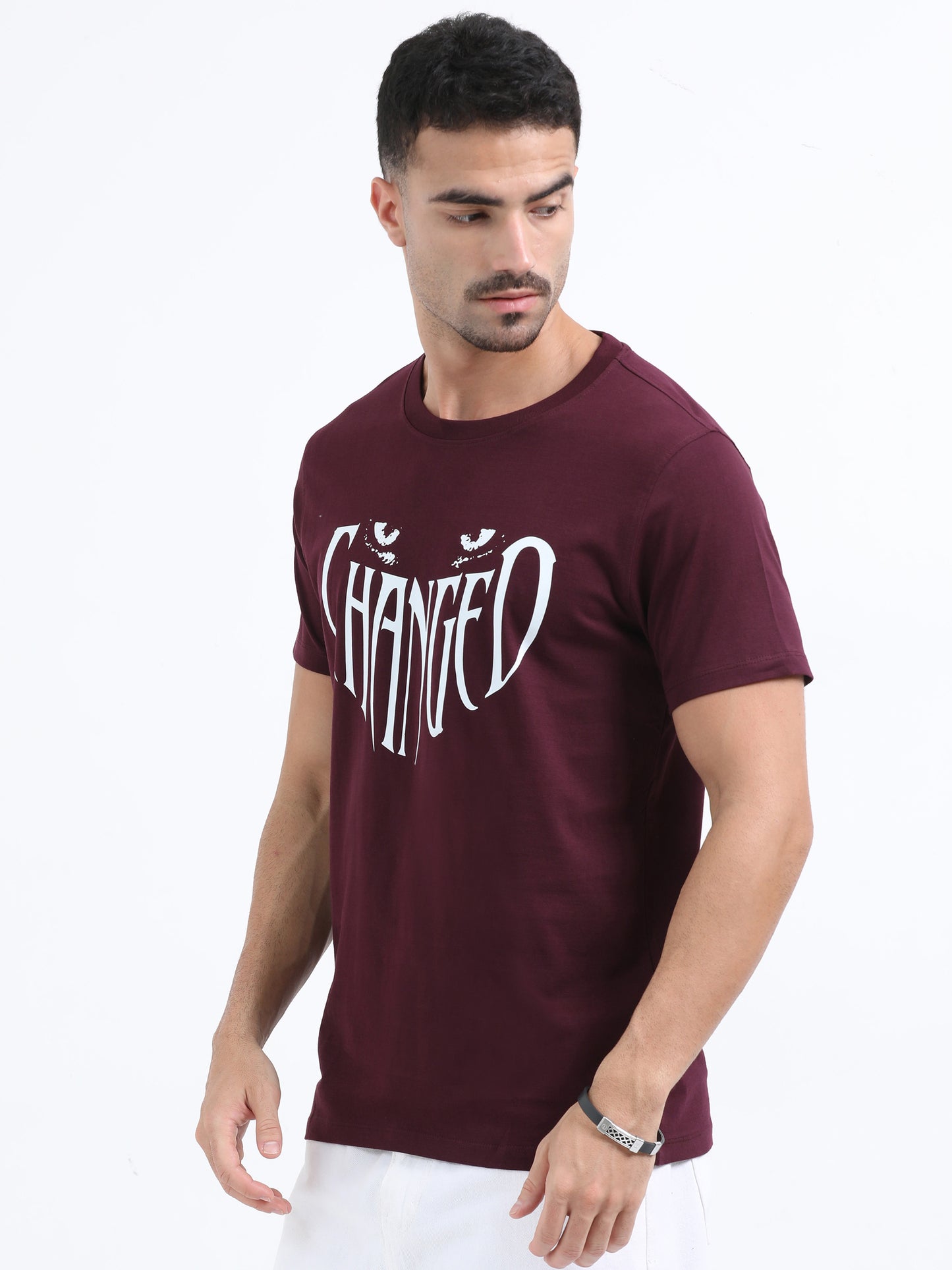 Maroon changed printed short sleeve Regular T-shirt