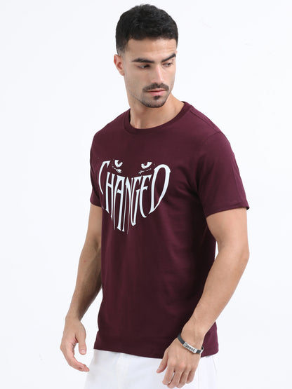 Maroon changed printed short sleeve Regular T-shirt