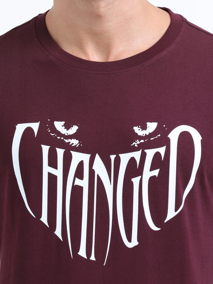 Maroon changed printed short sleeve Regular T-shirt