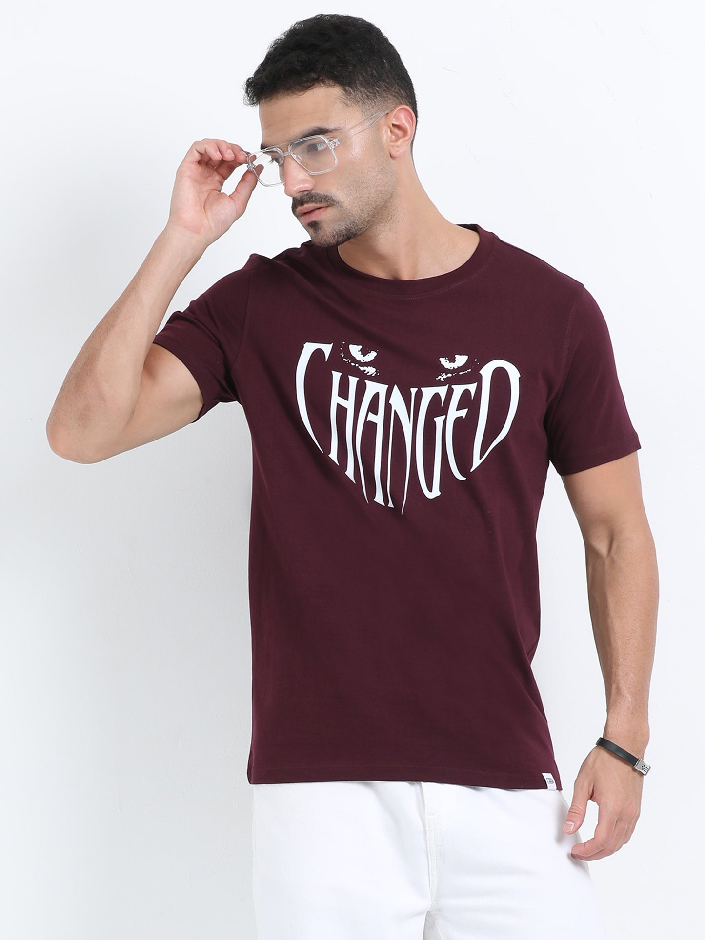 Maroon changed printed short sleeve Regular T-shirt