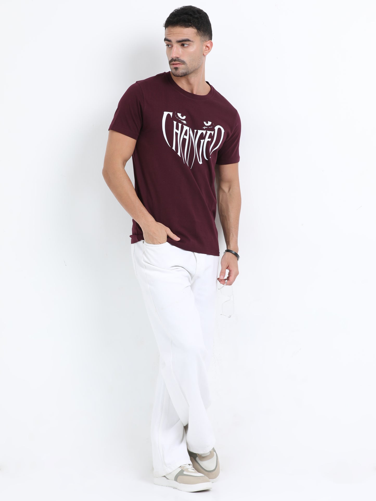 Maroon changed printed short sleeve Regular T-shirt