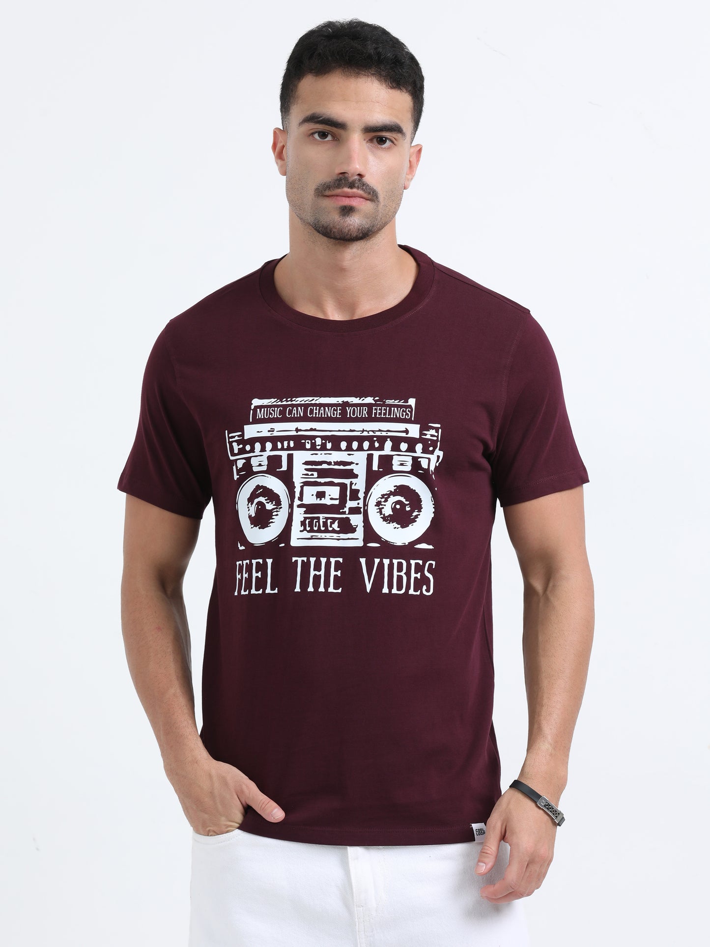 Feel the vibes Printed Maroon short sleeve Regular T-shirt