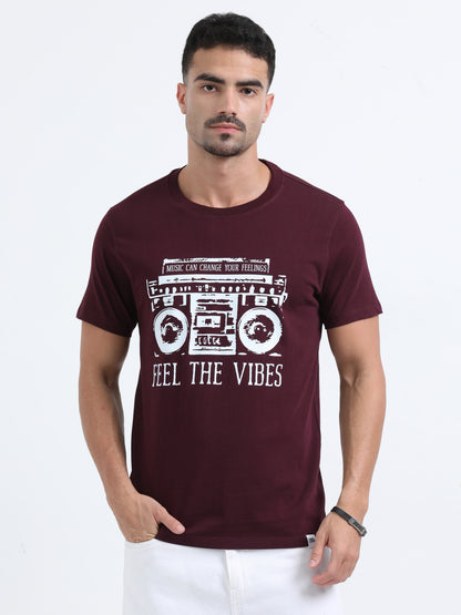 Feel the vibes Printed Maroon short sleeve Regular T-shirt