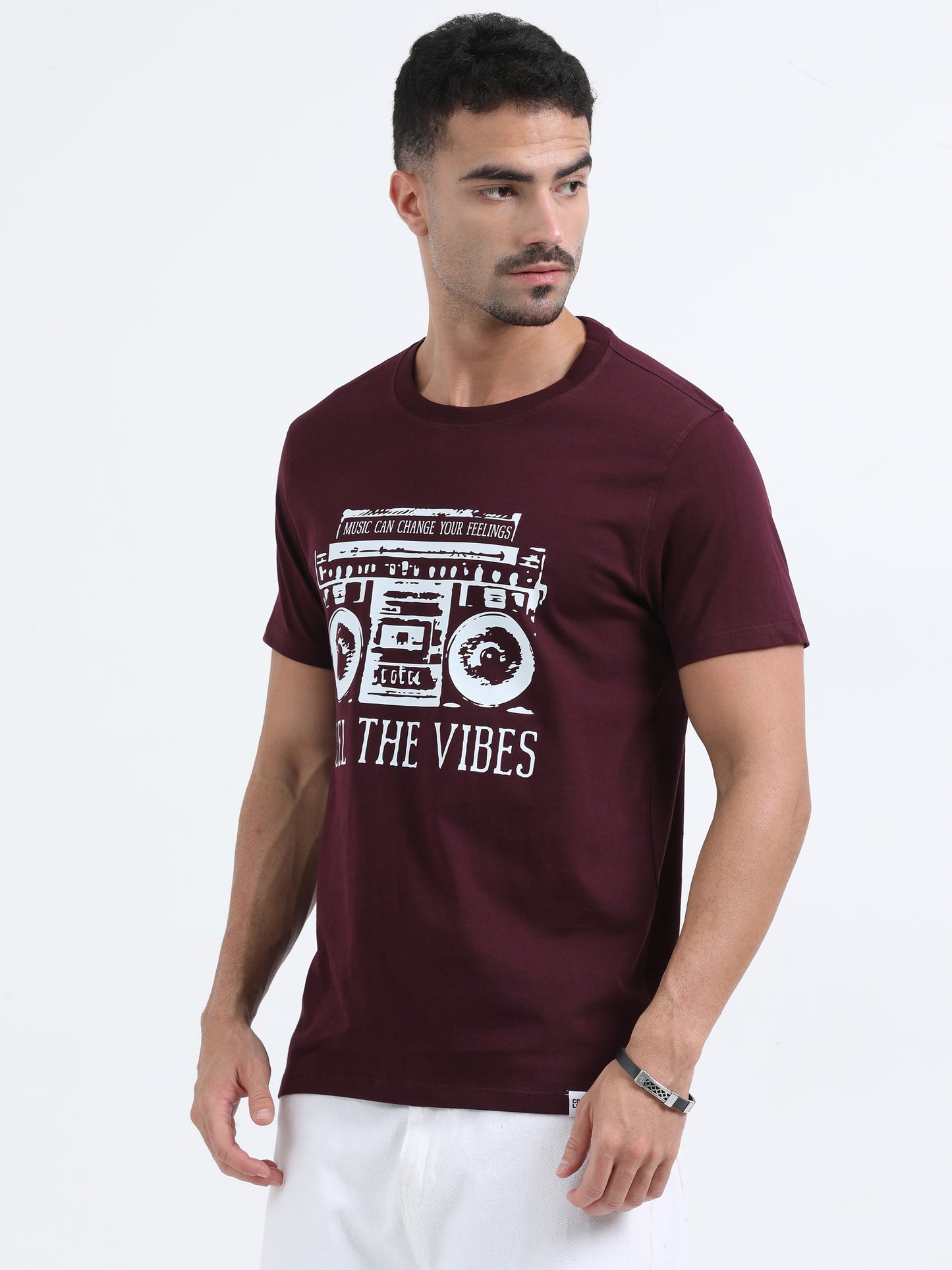 Feel the vibes Printed Maroon short sleeve Regular T-shirt