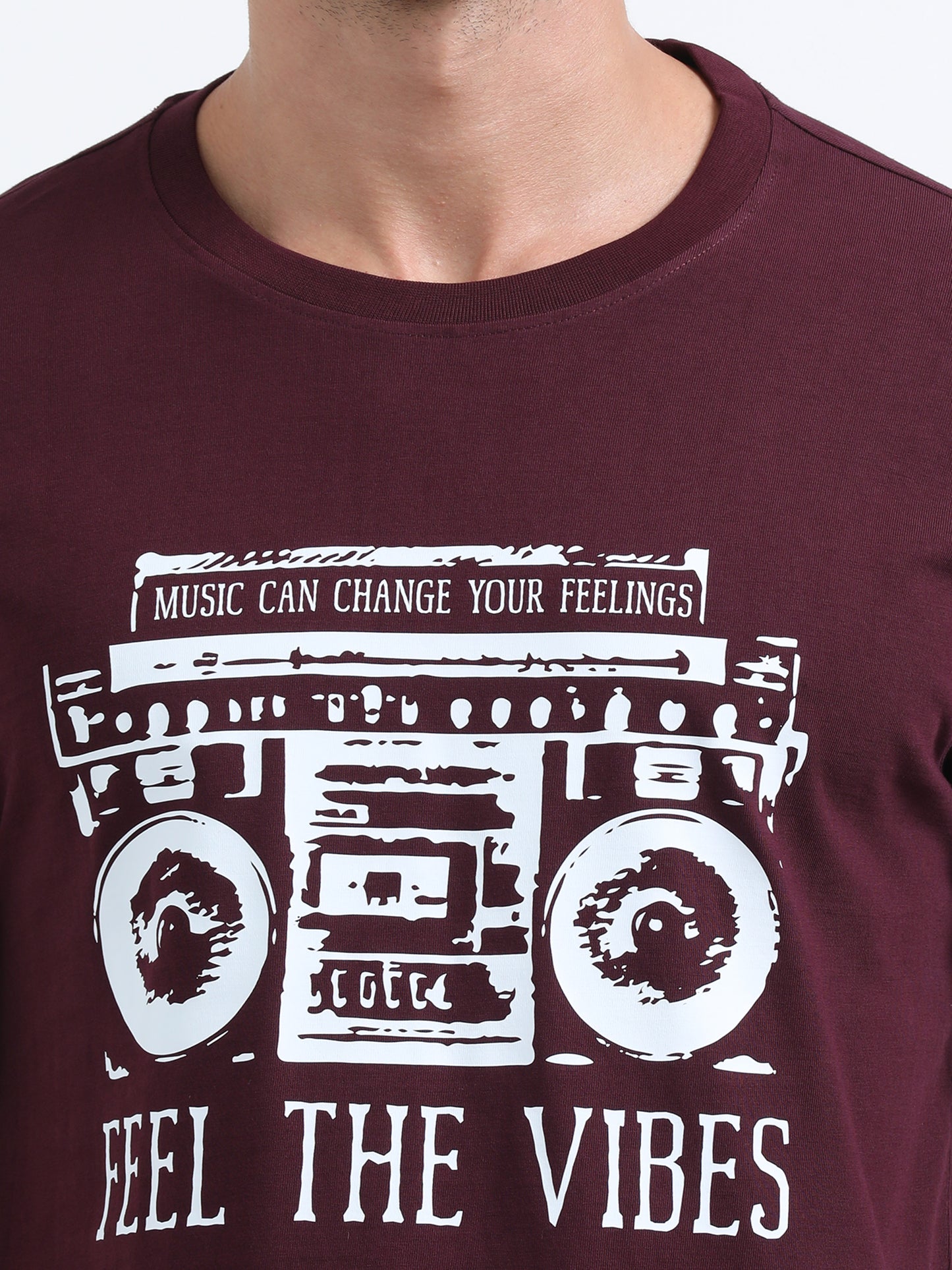Feel the vibes Printed Maroon short sleeve Regular T-shirt