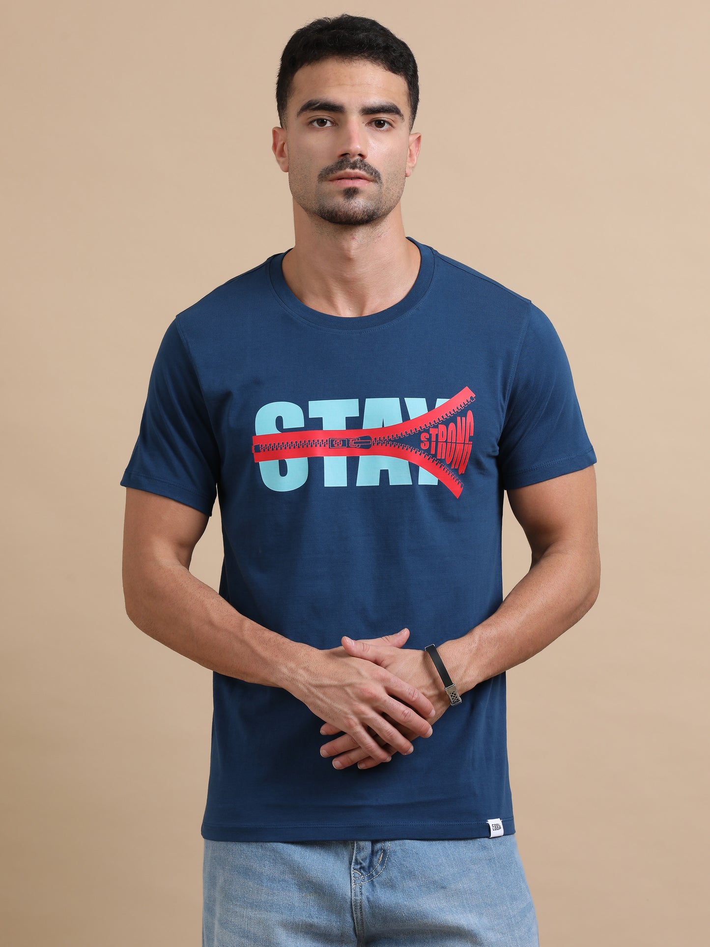 Stay Strong Printed Petrol Green short sleeve Regular T-shirt