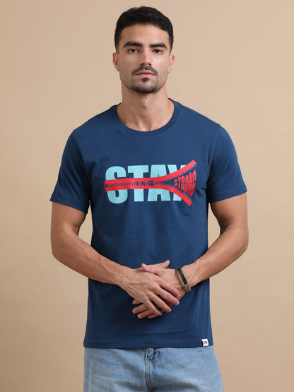 Stay Strong Printed Petrol Green short sleeve Regular T-shirt