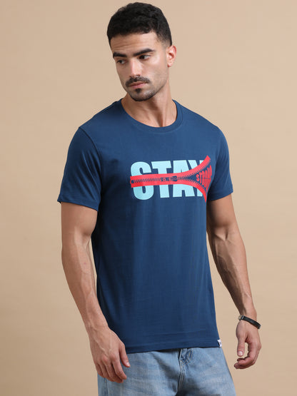 Stay Strong Printed Petrol Green short sleeve Regular T-shirt
