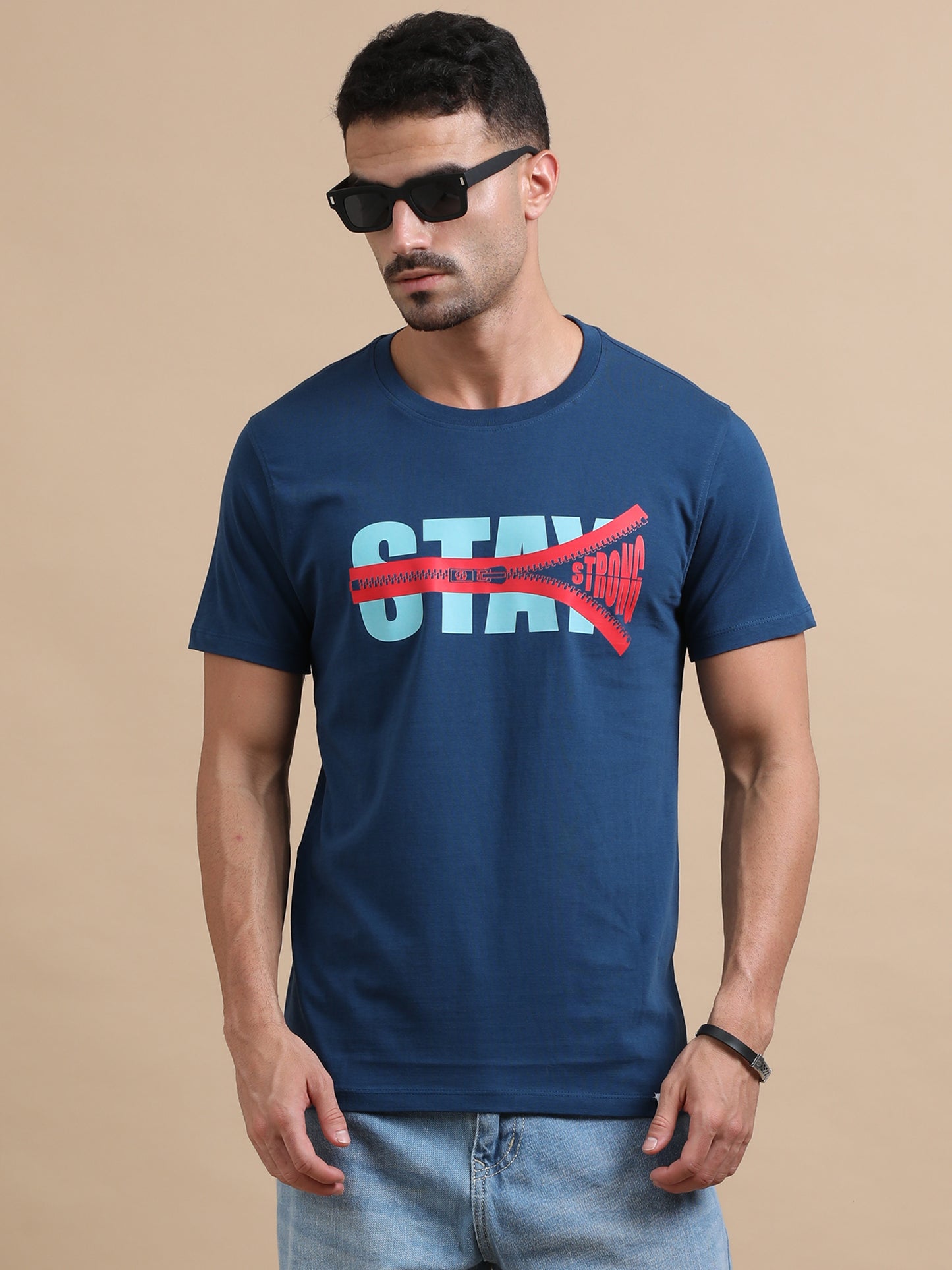 Stay Strong Printed Petrol Green short sleeve Regular T-shirt