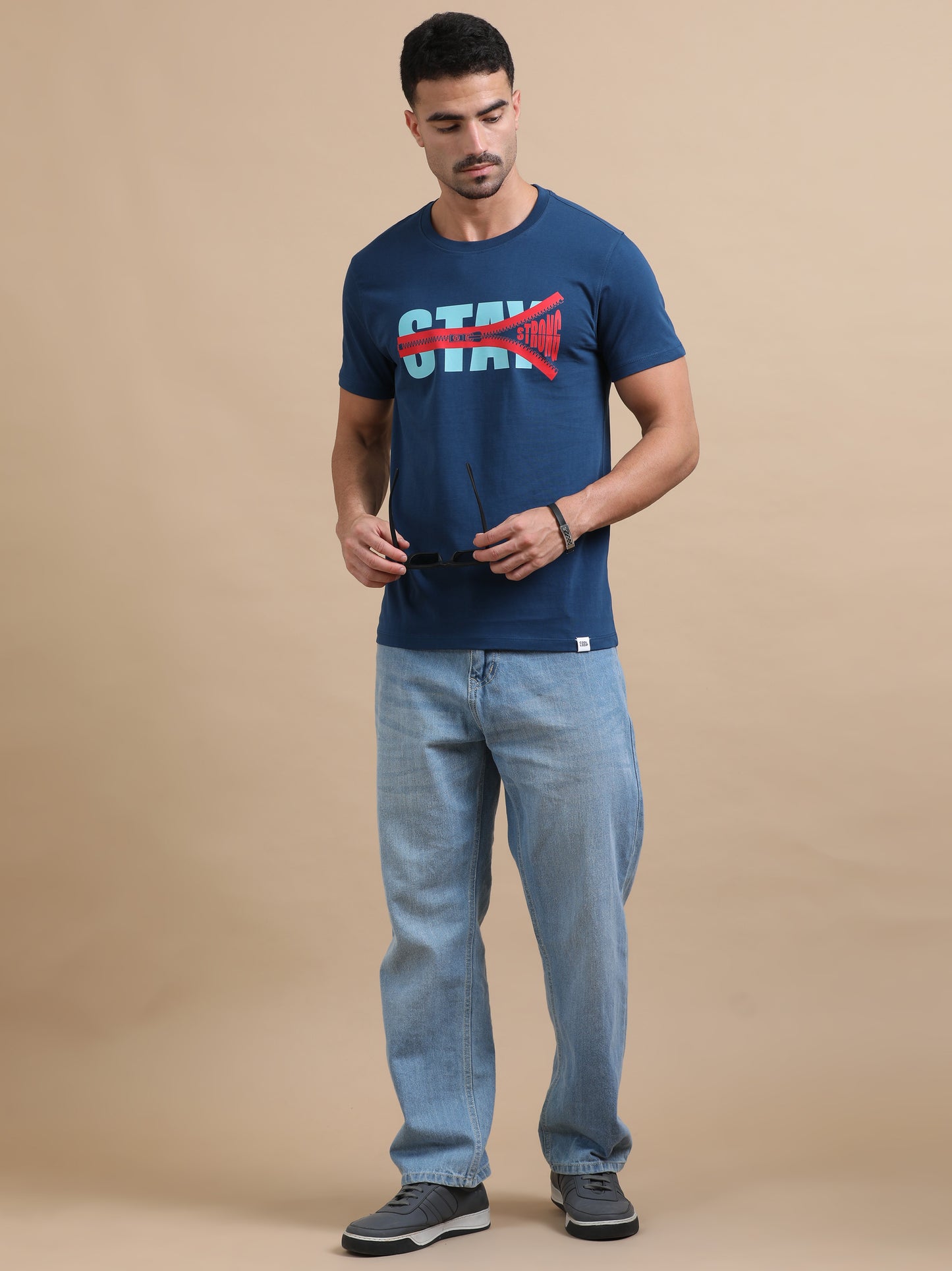 Stay Strong Printed Petrol Green short sleeve Regular T-shirt