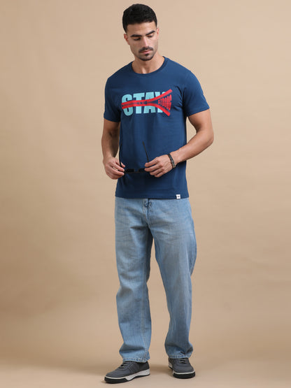Stay Strong Printed Petrol Green short sleeve Regular T-shirt
