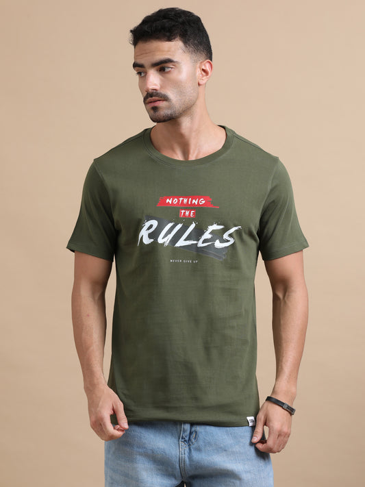 Nothing The Rules Printed Olive Green short sleeve Regular T-shirt