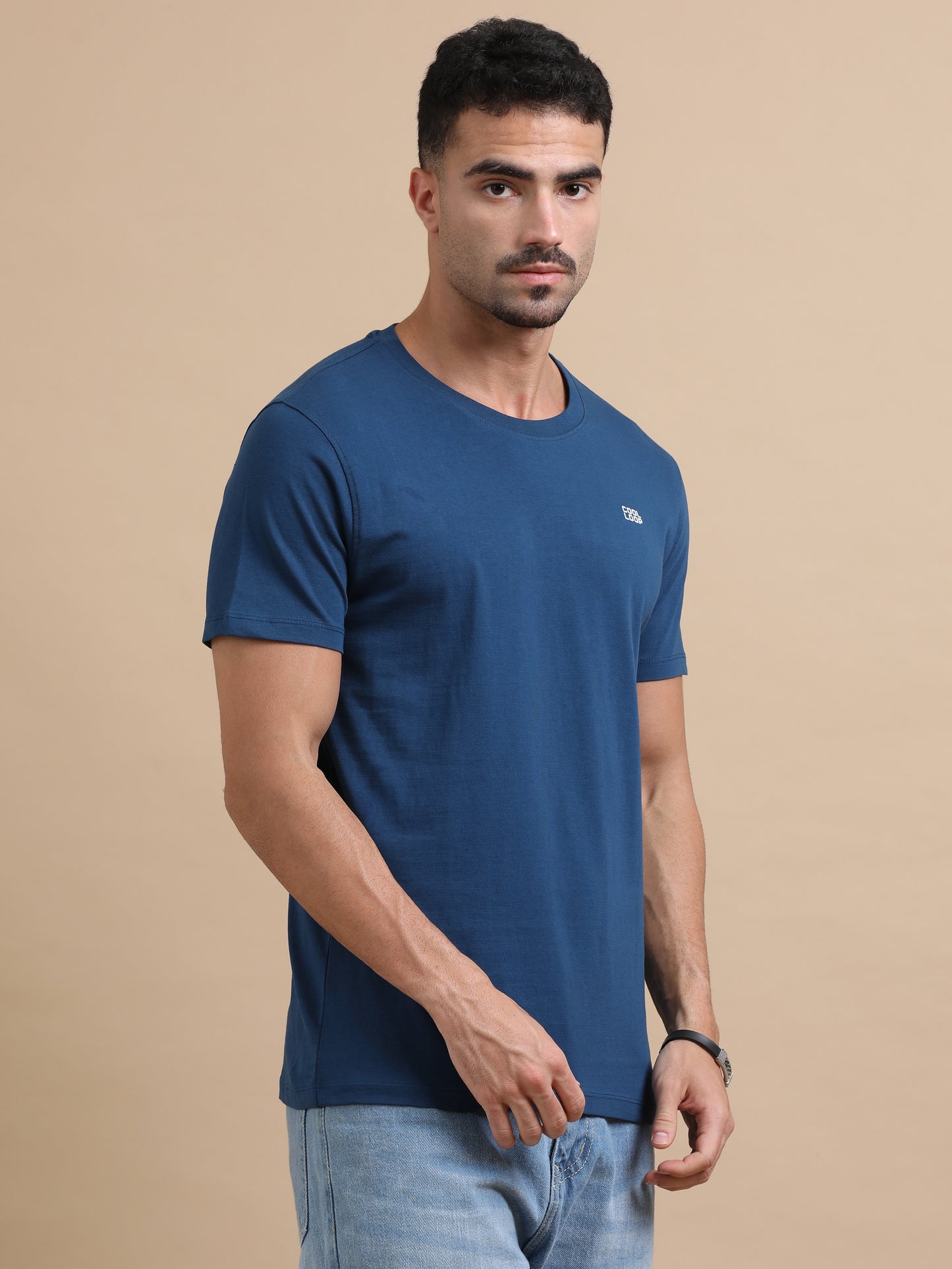 Petrol Blue solid short sleeve Regular T-shirt