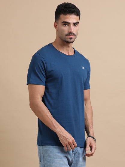 Petrol Blue solid short sleeve Regular T-shirt