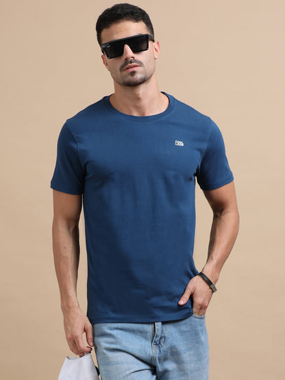 Petrol Blue solid short sleeve Regular T-shirt