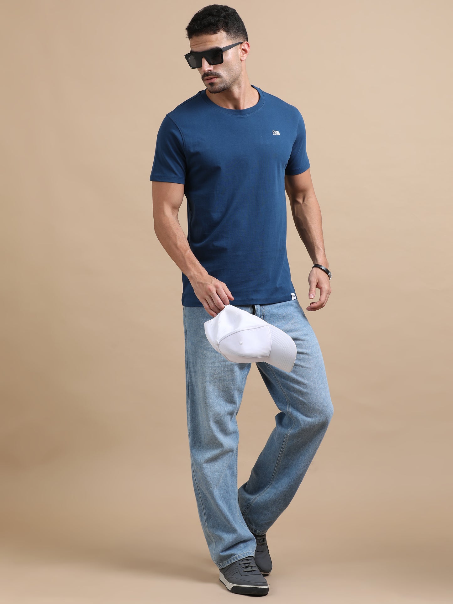 Petrol Blue solid short sleeve Regular T-shirt