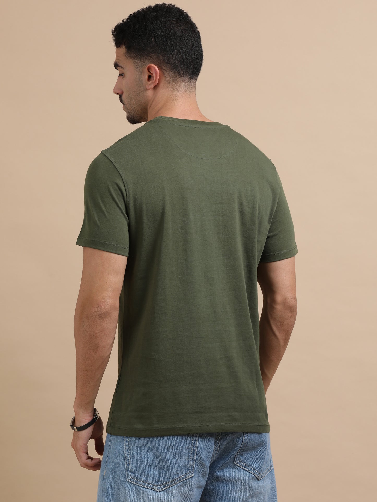 Never Give Up Printed Olive Green short sleeve Regular T-shirt