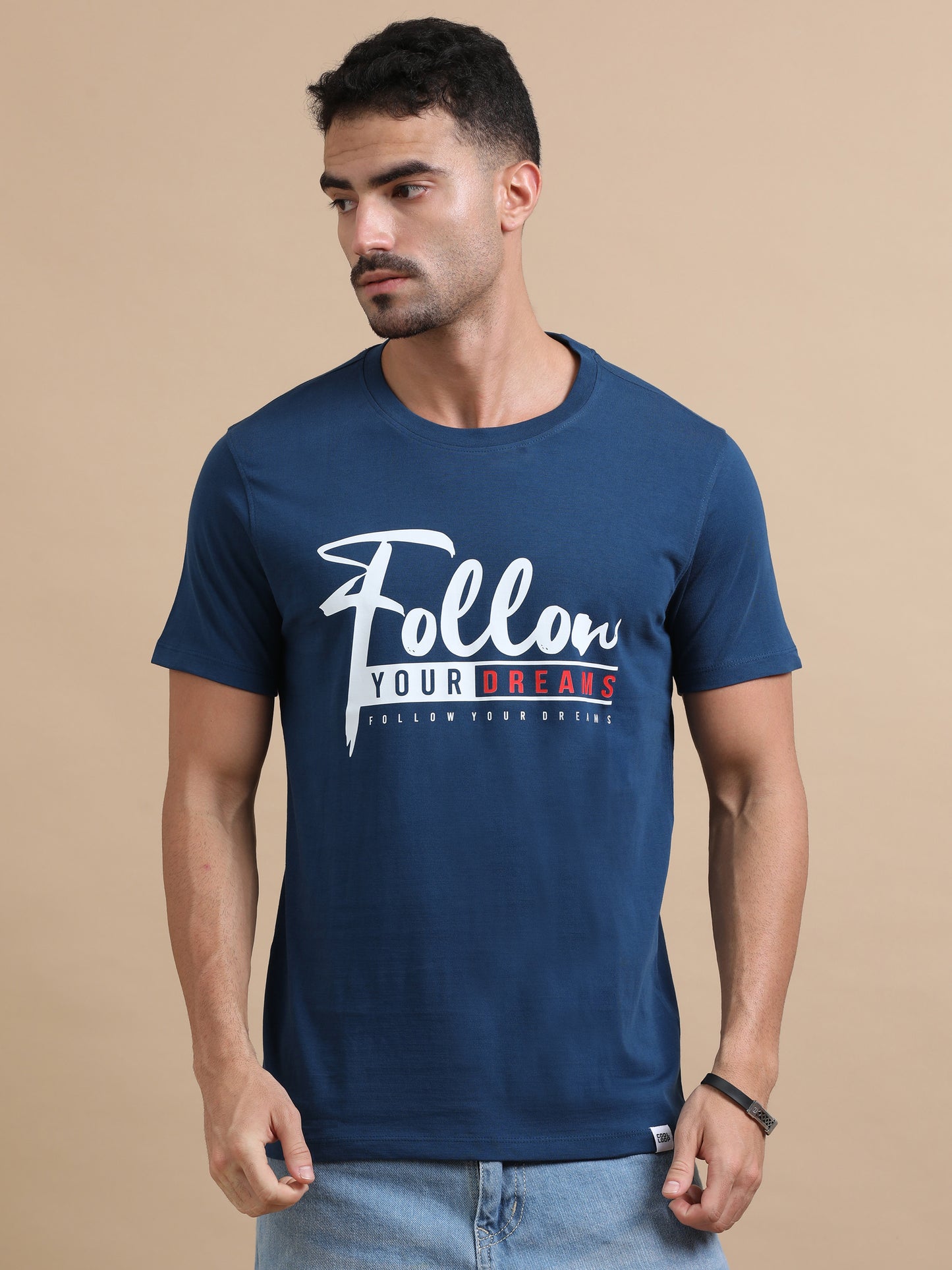 Follow your dreams printed Petrol Green short sleeve Regular T-shirt