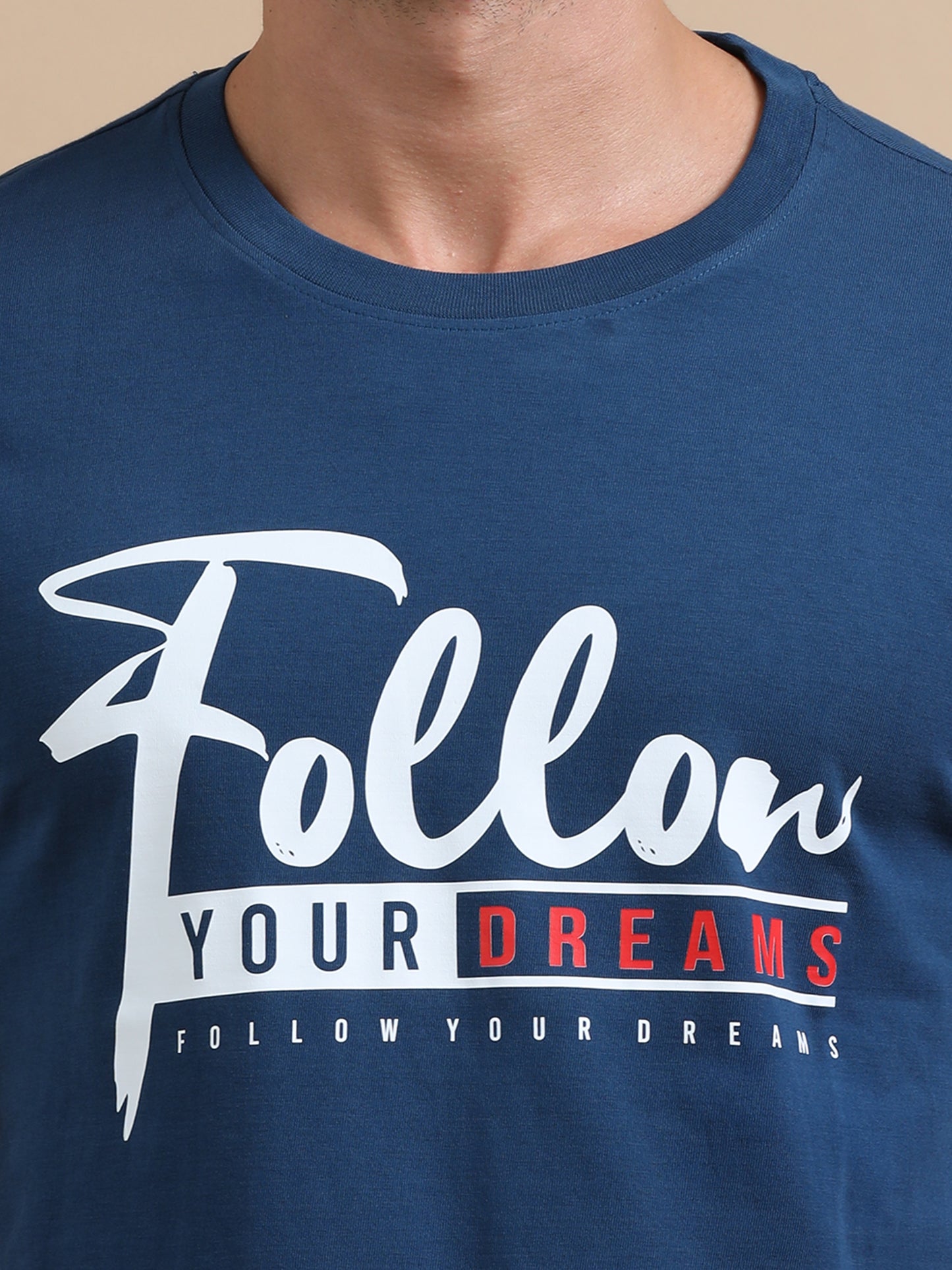 Follow your dreams printed Petrol Green short sleeve Regular T-shirt