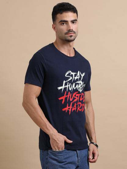 Stay Humble Hustle Hard printed Navy short sleeve regular fit T-shirt