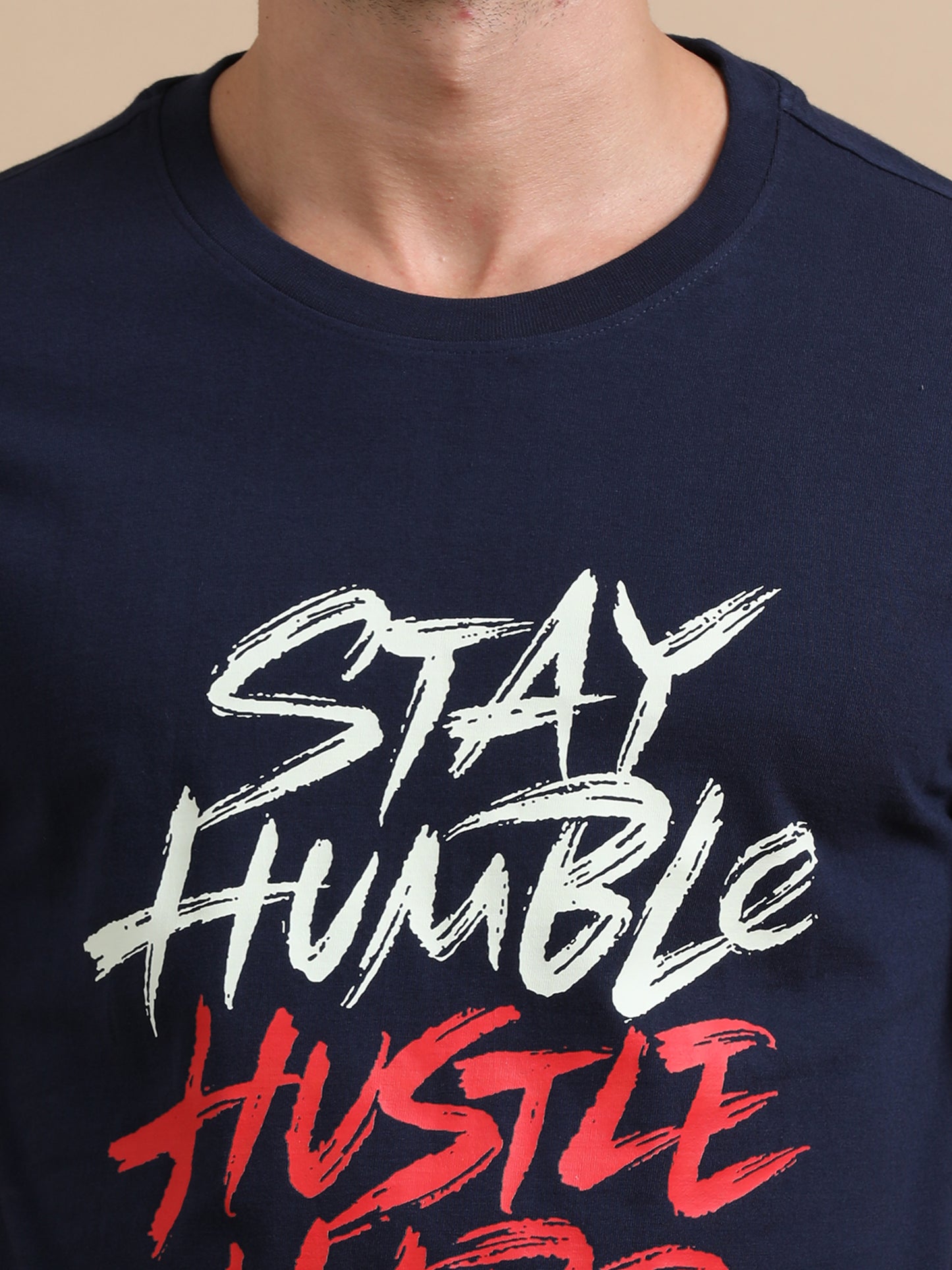 Stay Humble Hustle Hard printed Navy short sleeve regular fit T-shirt