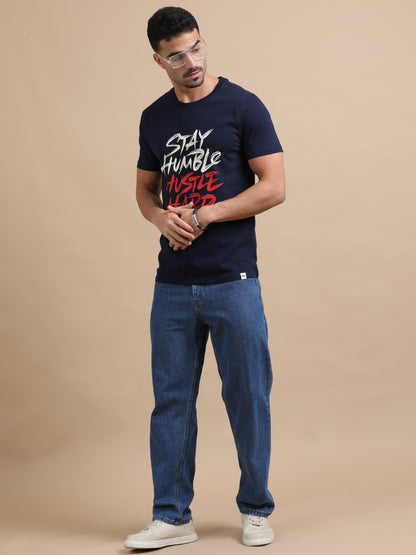 Stay Humble Hustle Hard printed Navy short sleeve regular fit T-shirt