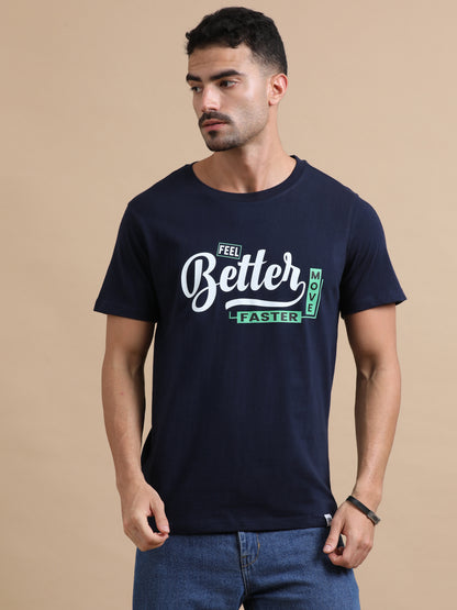 Feel better move faster printed Navy short sleeve regular fit T-shirt