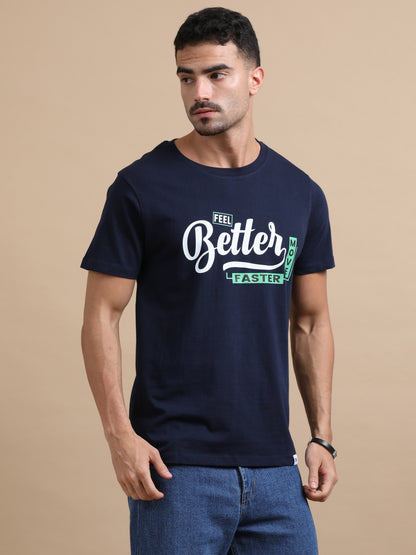 Feel better move faster printed Navy short sleeve regular fit T-shirt