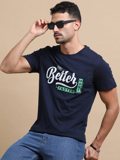 Feel better move faster printed Navy short sleeve regular fit T-shirt