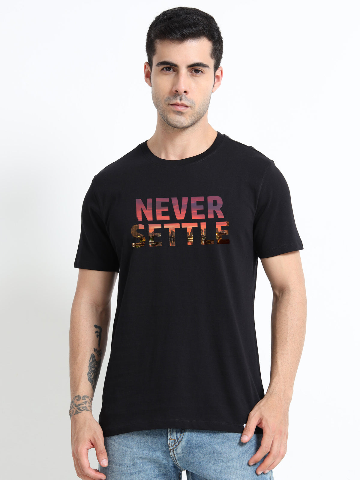 Never Settle printed Red short sleeve Regular T-shirt