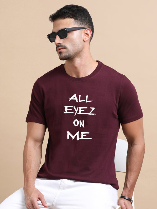 All Eyes On Me printed Red short sleeve Regular T-shirt