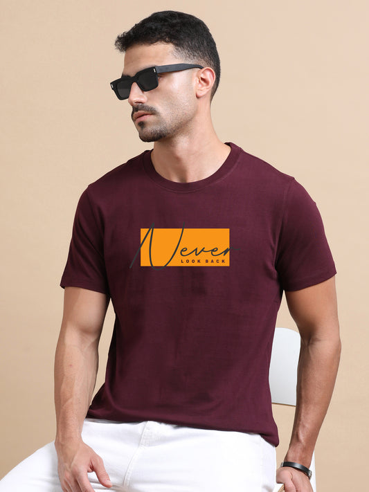 Never Look Back printed Red short sleeve Regular T-shirt