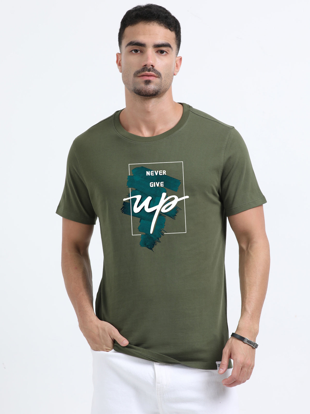 Never Give Up printed Red short sleeve Regular T-shirt