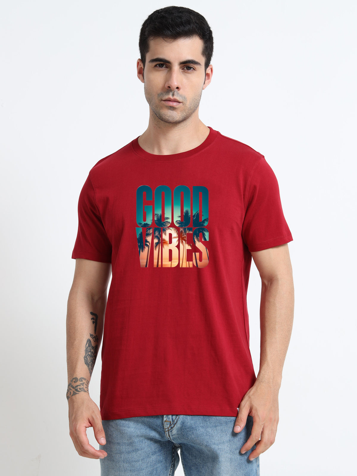 Good Vibes printed Red short sleeve Regular T-shirt