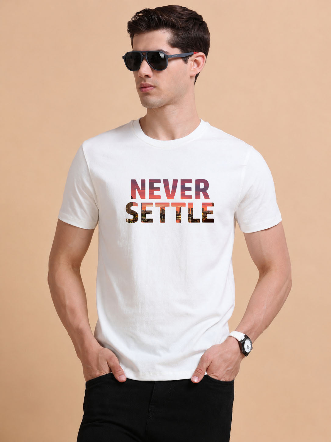 Never Settle printed Red short sleeve Regular T-shirt